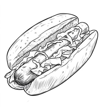 Detailed Line Art of a Hotdog with Lettuce on a White Background photo
