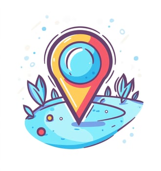Colorful Map Pointer Marking Location on a Small Island Illustration photo