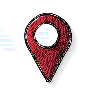 Red Location Pin Drawing Hand Drawn Style with Shadow Navigation Concept photo