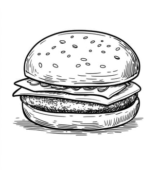 Drawing of a Burger with Cheese Lettuce and Sesame Seed Bun photo