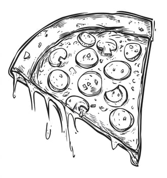 Sketch of Pizza Slice with Pepperoni and Mushroom Illustration Art photo