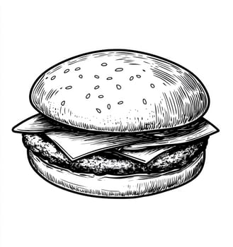 Drawing of a Delicious Burger with Cheese and Sesame Seeds photo