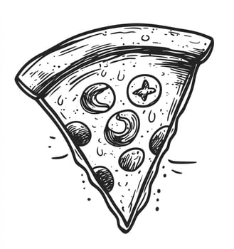 Drawn Pizza Slice with Pepperoni and Star Topping Black and White photo