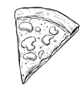 Detailed Line Art Illustration of Pizza Slice with Mushrooms and Dough photo