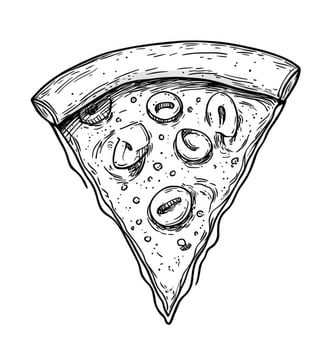 Pizza Slice Drawing with Mushrooms and Crust Sketch Style Illustration photo