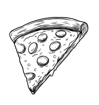 Detailed Pizza Slice Illustration with Pepperoni Topping in Black and White photo