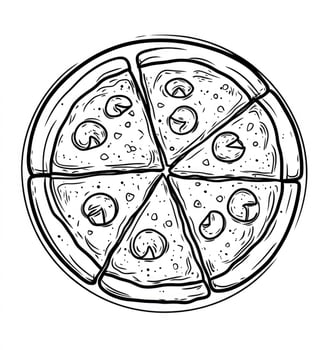 Mushroom Pizza Slice Illustration Black and White Pizza Pie Graphic photo