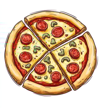 Delicious Sliced Pepperoni Pizza with Mushrooms Illustration Style Food Photography photo