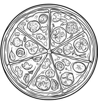 Pizza Drawing with Mushroom and Tomato Toppings Ready to Color in photo