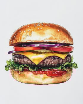 Delicious Burger with Toppings Artwork Ready to Be Enjoyed Now photo
