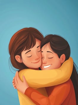 Two Women Embracing in Warm Hug Cartoon Style Illustration photo