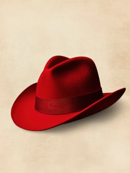 Elegant Red Felt Fedora Hat with Ribbon on Beige Background photo