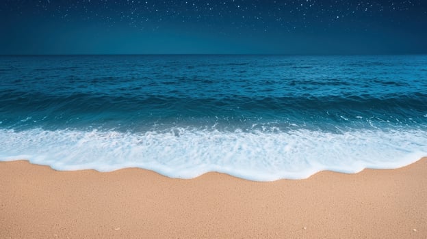Calm ocean waves at night serene beach nature background tranquil environment lush viewpoint photo
