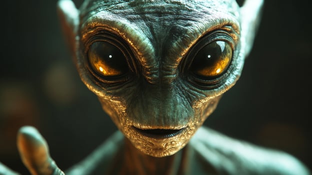 Mysterious alien being with large eyes in detailed close-up photo