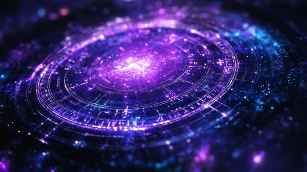 Vibrant cosmic starfield with abstract celestial patterns in purple and blue light photo