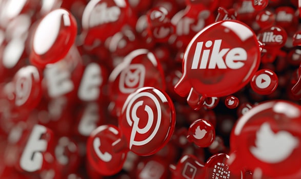 Social media icons, red, floating, digital photo