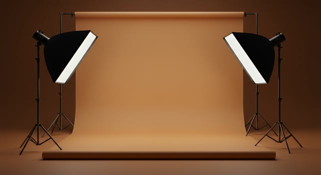 Professional photography studio with lighting and backdrop equipment prepared photo