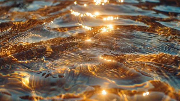 Golden sunlight reflecting on rippled water surface. photo