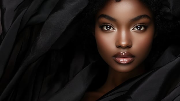 Enigmatic Beauty of an African Young Female with Ethereal Black Fabric photo