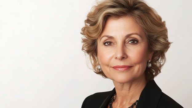A woman with short hair and a black blazer photo