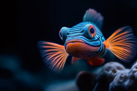 Mandarin fish swimming in aquarium with vibrant colors . . photo