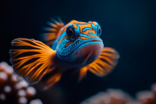 Mandarin fish swimming in aquarium with vibrant colors .. photo