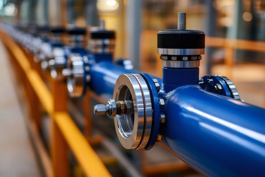 Industrial pipes with valves and sight glasses controlling flow photo