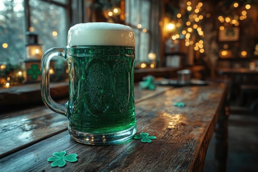 Green beer celebrating saint patrick's day in cozy irish pub photo