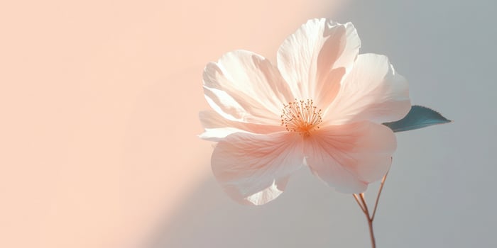 Delicate pink flower blossom against soft pastel background capturing elegance and serenity photo