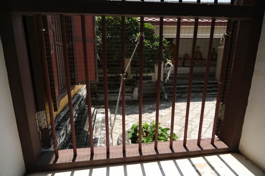 Shadow of an ancient window in Nakhon Luang Castle, Ayutthaya photo