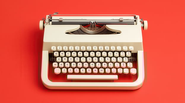 Vintage Cream Typewriter on Red Background Retro Writing Machine for Office Storytelling and Nostalgia photo