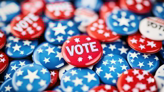 A vibrant collection of patriotic buttons promoting voting. photo