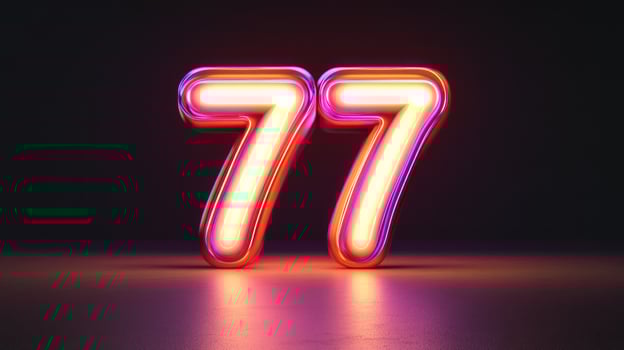 Neon glowing number 77 against a dark background, vibrant and modern. photo