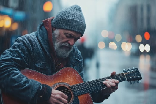 Melancholic melodies on a rainy street photo