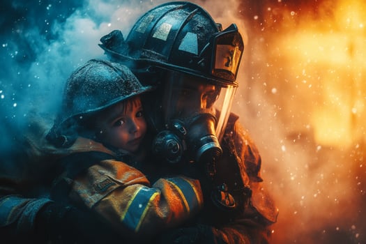 Heartfelt rescue in a smoky embrace photo