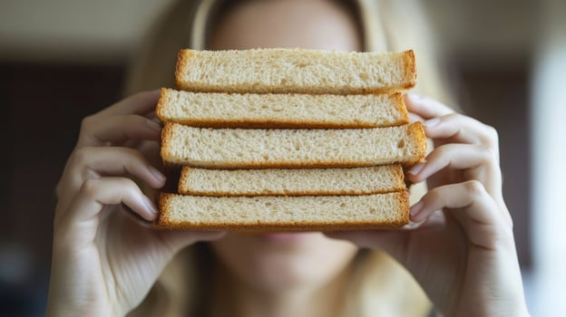 A closeup of hands holding slices of fresh bread. photo