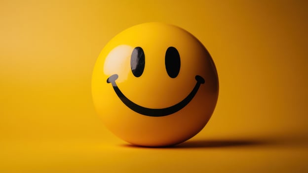 A bright yellow smiley face exuding joy and positivity. photo