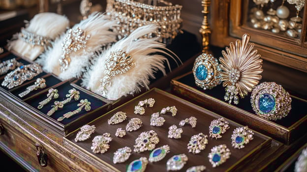 A stunning display of vintage jewelry with ornate design and elegance. photo