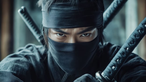 A focused ninja prepares for action, showcasing stealth and determination photo