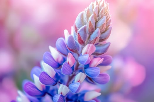 Close-up of Blooming Lupine Flower with Soft Purple and Pink Background photo