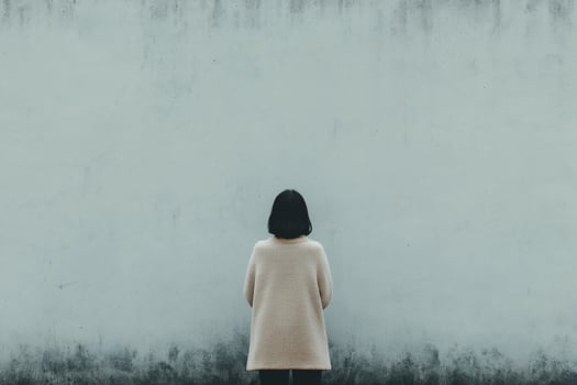 Contemplative solitude against a blank wall photo