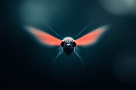 Vibrant insect gliding through twilight hues photo