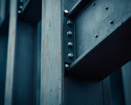 Steel structure with intricate joints and bolts AI photo