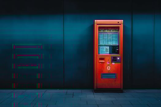 Vibrant vending machine stands alone in city photo