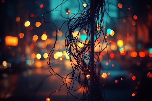 A blurry image of a street at night with lights photo