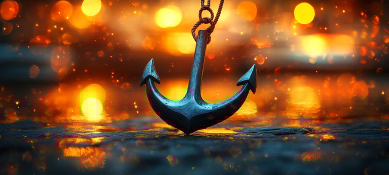An anchor is sitting on the ground in front of a fire photo