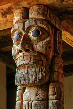 Majestic totem pole carving representing native american culture and history photo