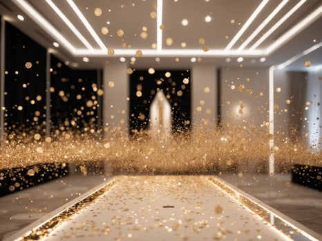 Glamorous Award Ceremony Setting with Floating Gold Particles. photo