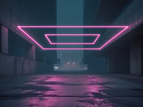 Neon square shapes illuminate a dark urban space creating a striking visual effect at night photo