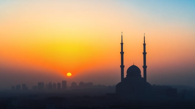 Beautiful sunset over a mosque silhouette photo